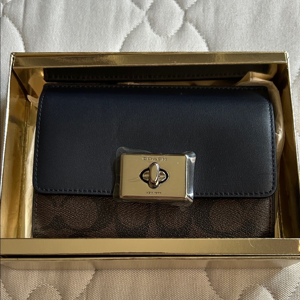 Coach Navy and Brown Clasp Wallet